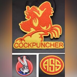 Lot of 3 Iron On Embroidered Patch, Ass, Cockpuncher, Bugs Bunny NEW